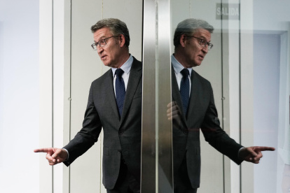 El líder del PP, Alberto Núñez Feijóo, durante la rueda de prensa convocada el viernes 12 de julio en Madrid.