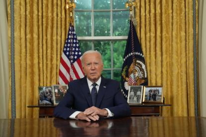 Fotografía de archivo del presidente de Estados Unidos Joe Biden dando un mensaje desde la Oficina Oval desde la Casa Blanca, el 14 de julio de 2024.