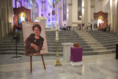 Durante la misa en memoria de Fresia Saavedra.