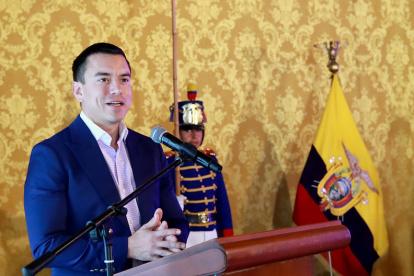 El presidente Daniel Noboa en el lanzamiento de una iniciativa este 26 de julio.