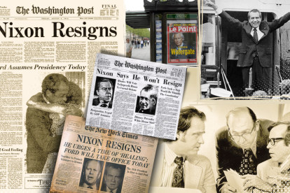 En la entrada del antiguo edificio del diario The Washington Post se veía un cuadro de tamaño natural con la portada de la edición del 9 de agosto de 1974.