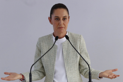 La presidenta electa de México, Claudia Sheinbaum, habló durante una conferencia de prensa este lunes, en Ciudad de México.