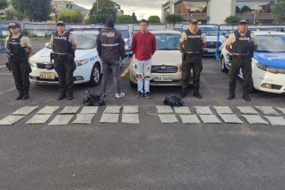 En la cajuela del auto había dos fundas plásticas con varios paquetes que contenían 15 kilos de marihuana.