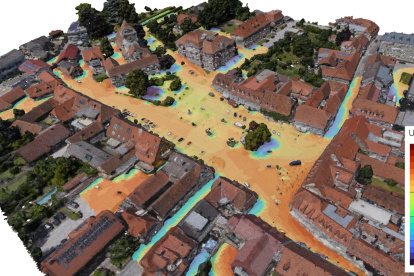 Mapa tridimensional y térmico del centro de la ciudad austriaca Weiz con los datos captados por los drones.