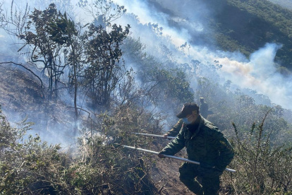 Las tareas para combatir las llamas en el cerro El Púlpito son complejas. Está entre los 2.400 y 3.400 metros sobre el nivel del mar.