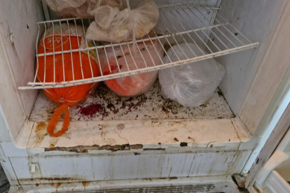 Control. La suciedad que encontraron en una refrigeradora en un local de comida, en Cayambe.