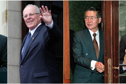 Pedro Castillo (i), Pedro Pablo Kuczynski (2-i), Alberto Fujimori y Martín Vizcarra.