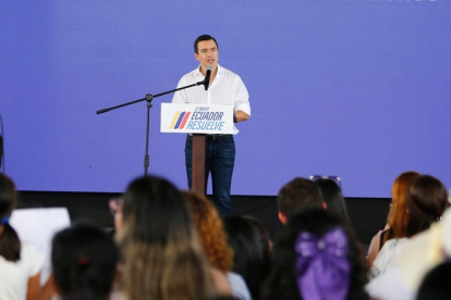 El presidente de la República, Daniel Noboa, durante un encuentro con jóvenes en Babahoyo, este jueves 19 de septiembre.