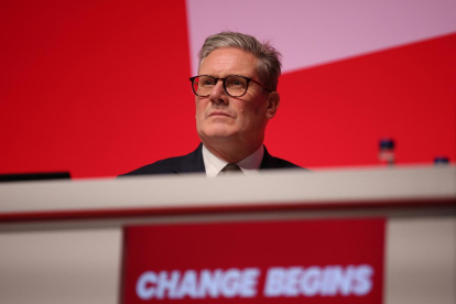 El primer ministro de Reino Unido, Keir Starmer, durante el congreso del Partido Laborista en Liverpool, este domingo 22 de septiembre.