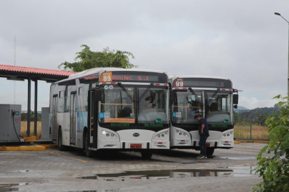 La mayoría de la flota de buses de SAUCINC son vehículos eléctricos.