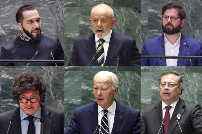 Nueva York. Seis de los presidentes americanos durante sus discursos en la asamblea de la ONU.