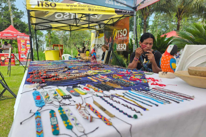 Los artesanos shuaras mostraron las habilidades al confeccionar artesanías y accesorios con semillas del campo.
