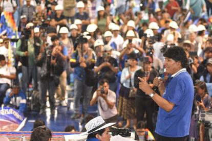 El expresidente Evo Morales (2006-2019) habla en un acto por el día de la descolonización el pasado sábado, en Cochabamba (Bolivia).