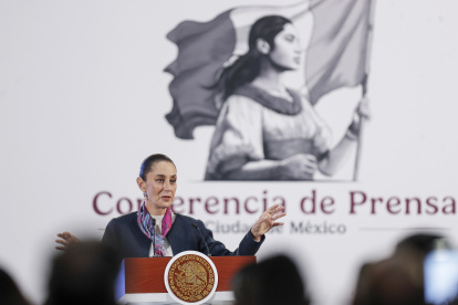 La presidente de México, Claudia Sheinbaum, durante su conferencia de prensa diaria.