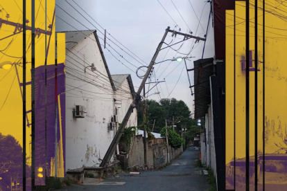 Un poste dañado está a punto de colapsar en la avenida Carlos Julio Arosemena, norte de Guayaquil.