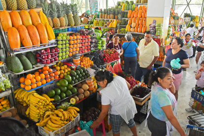 Mercado. En un puesto de la plaza de Sauces IX se puede ver que hay poco mamey versus el resto de frutas que sí hay suficiente.
