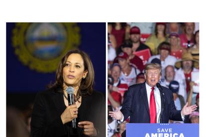 La vicepresidenta de EE.UU. Kamala Harris (i) y al expresidente y candidato republicano Donald Trump.