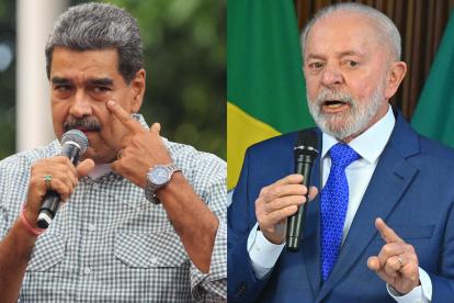 El presidente de Venezuela, Nicolas Maduro (i) y al presidente de Brasil, Luiz Inácio Lula da Silva.