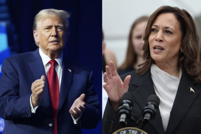 Combo de fotografías donde se observa al expresidente Donald Trump y a la actual vicepresidenta Kamala Harris.