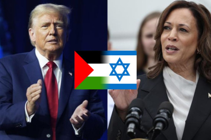 Combo de fotografías donde se observa al expresidente Donald Trump y a la actual vicepresidenta Kamala Harris.