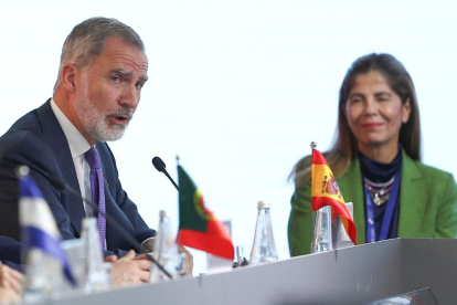 El rey Felipe VI habla en la sesión plenaria de la XXIX Cumbre Iberoamericana este viernes, en el museo Pumapungo en Cuenca (Ecuador).