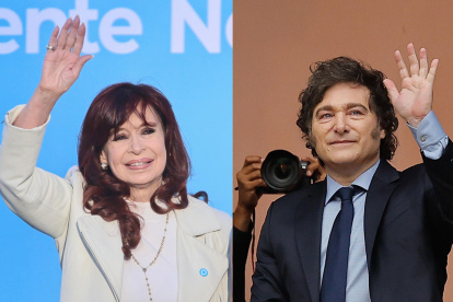 La expresidenta Cristina Fernández (2007-2015) (i) y al presidente de Argentina, Javier Milei.