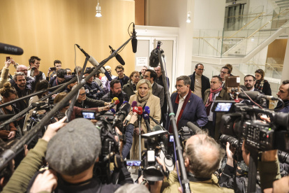 La líder de extrema derecha, Marine Le Pen, después de una audiencia en un juicio sobre la supuesta creación de empleos falsos.