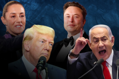 La presidenta de Mexico Claudia Sheinbaum, el consejero delegado de Tesla, Elon Musk, el primer ministro israelí, Benjamín Netanyahu y el presidente electo de EE.UU., Donald Trump.
