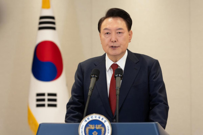 Yoon Suk- yeol, presidente de Corea del Sur, en una conferencia ante medios de comunicación hace varias semanas.