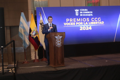 Miguel Ángel González, presidente de la Cámara de Comercio de Guayaquil, durante su intervención.