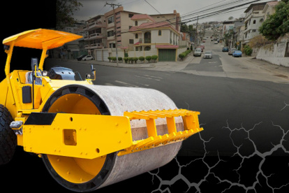 La aplanadora impactó contra dos vehículos que se encontraban en esta ciudadela