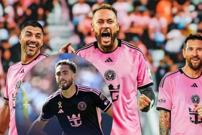Neymar vestido con la camiseta el Inter Miami, junto a sus amigos Luis Suárez y Lionel Messi.