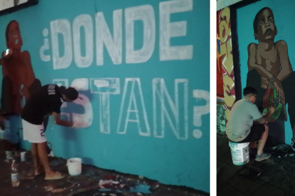 Indignación. En las calles Loja y Rocafuerte del centro de Guayaquil, se pintó un mural que hace referencia a la indignación ciudadana por la desaparición de los menores.