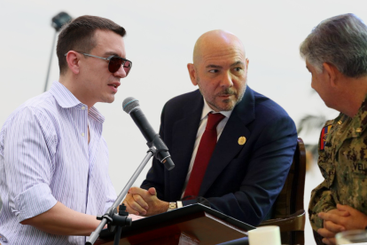 Daniel Noboa, Gian Carlo Loffredo y Jaime Vela en fotos de archivo.