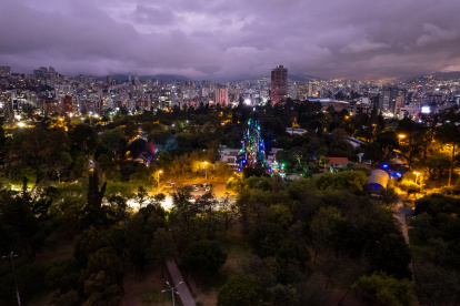 Ciprés de más de 35 años adornado como árbol de Navidad en Quito se encuentra en el Jardín Botánico, en el parque La Carolina