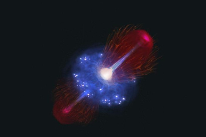 Representación artística de un agujero negro durante uno de sus cortos periodos de rápido crecimiento. Crédito:  Jiarong Gu/UNIVERSITY OF CAMBRIDGE