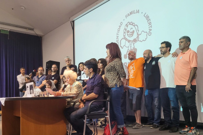 Rueda de prensa de la organización Abuelas de Plaza de Mayo en el Espacio Memoria y Derechos Humanos, en Buenos Aires, Argentina.