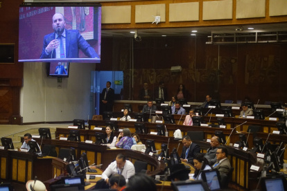 Juan Esteban Guarderas habla ante el Pleno de la Asamblea Nacional durante su juicio político, el 27 de diciembre del 2024.