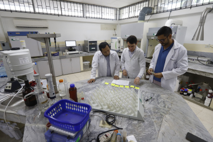 Investigación. Expertos analizan alimentos procesados en un laboratorio de la Espol.