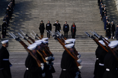 Se observa uno de los ensayos generale en el Capitolio de Estados Unidos antes de la toma de posesión del presidente electo Trump, en Washington, DC, el 12 de enero de 2025.