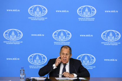 El ministro de Asuntos Exteriores ruso, Sergei Lavrov, celebra su conferencia de prensa anual en Moscú, Rusia, el 14 de enero de 2025.