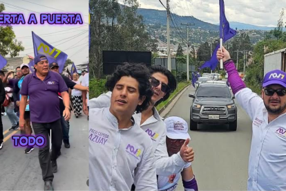 Jorge Chamba y Diego Matovelle, de izquierda a derecha, están en plena campaña electoral.