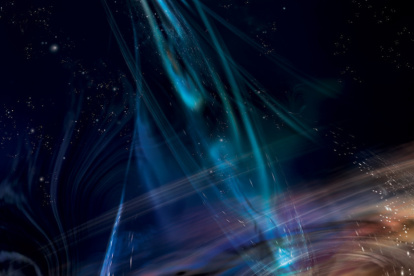 En esta representación artística una corriente de materia sigue a una enana blanca que orbita en el interior del disco de acreción que rodea al agujero negro supermasivo de 1ES 1927. Fotografía facilitada por Aurore Simonnet/Universidad Estatal de Sonoma. EFE