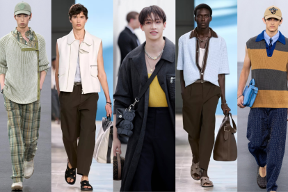 Atuendos masculinos en las pasarelas de Fendi y Hermes Verano 2025.