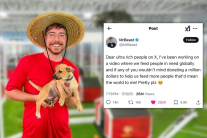 El tweet de MrBeast en donde pide a las personas más ricas del mundo ayudarlo con un millón de dólares.