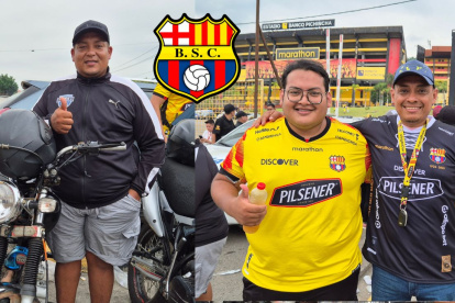 Aníbal Bravo llegó en moto, mientras que Kenny y su padre Fabián Guerrero, un barcelonista y el emelecista entraron al estadio para ver por primera vez la Noche Amarilla, llegaron desde Machala.