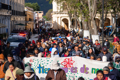 MEX1646. SAN CRISTÓBAL DE LAS CASAS (MÉXICO), 02/02/2025.- Activistas y ambientalistas protestan este domingo en las principales avenidas del municipio de San Cristóbal de las Casas, en el estado de Chiapas (México). Activistas y ambientalistas exigieron este domingo al Gobierno de México y al del estado de Chiapas la necesidad de proteger y conservar los humedales en todo el país. EFE/Carlos López