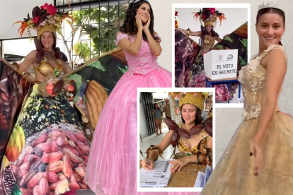 Elba González suele vestirse de forma extravagante para acudir a sufragar.