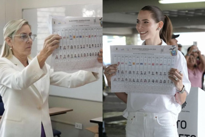 Anabella Azín (izquierda) es también candidata a asambleísta nacional. Lavinia Valbonesi (derecha) es la primera dama del Ecuador.)