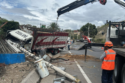 Un camión que transportaba ganado se volcó en Guayllabamba